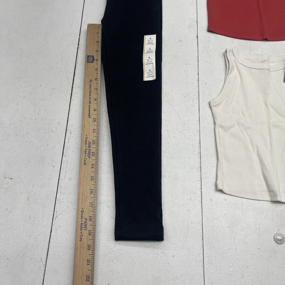 Cat & Jack Art Class Outfit Set Girls Small 6-7 Red Cream Tanks Black Leggings